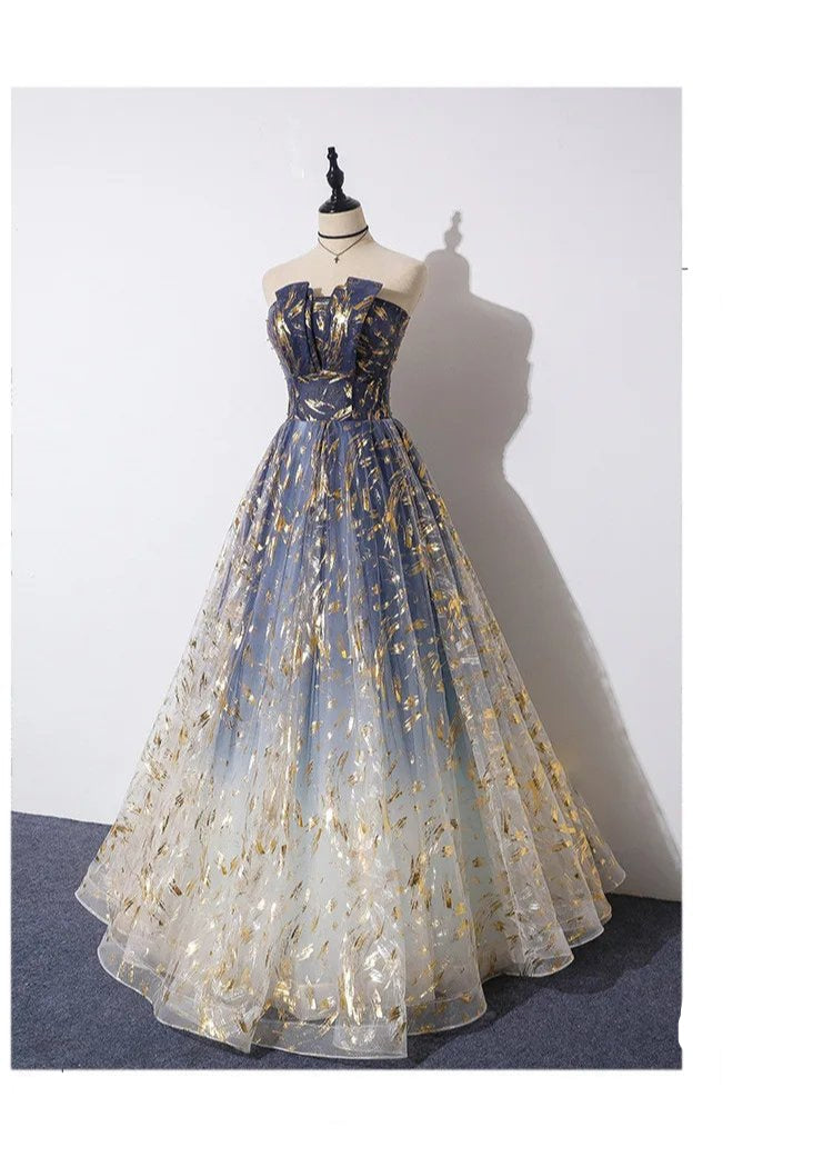 Strapless A-line Tulle Gradient Colours Formal Dress