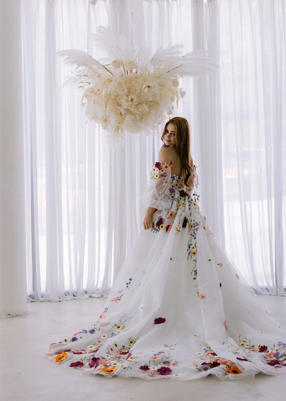 Flowers Strapless Custom Tulle Formal Dress