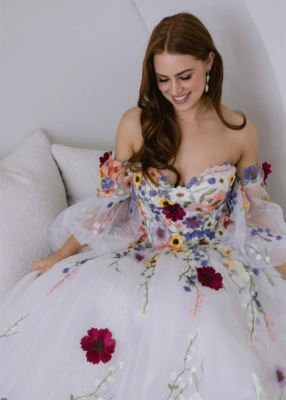 Flowers Strapless Custom Tulle Formal Dress