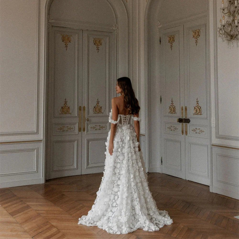 White Sweetheart 3D Flower Evening Formal Dress