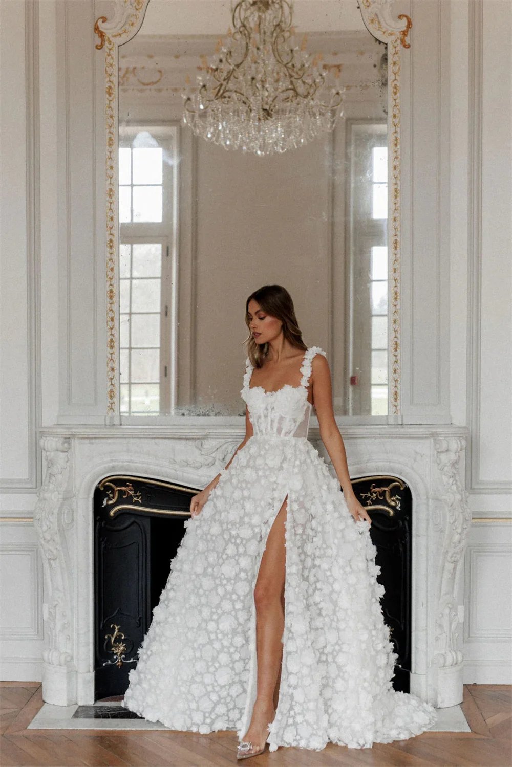 White Sweetheart 3D Flower Evening Formal Dress