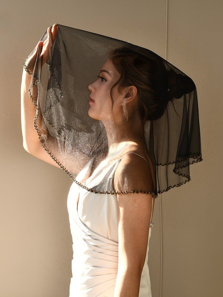 Black Vintage Short Bridal Veil Head Cover