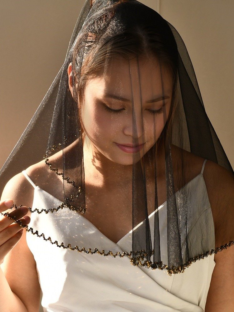 Black Vintage Short Bridal Veil Head Cover
