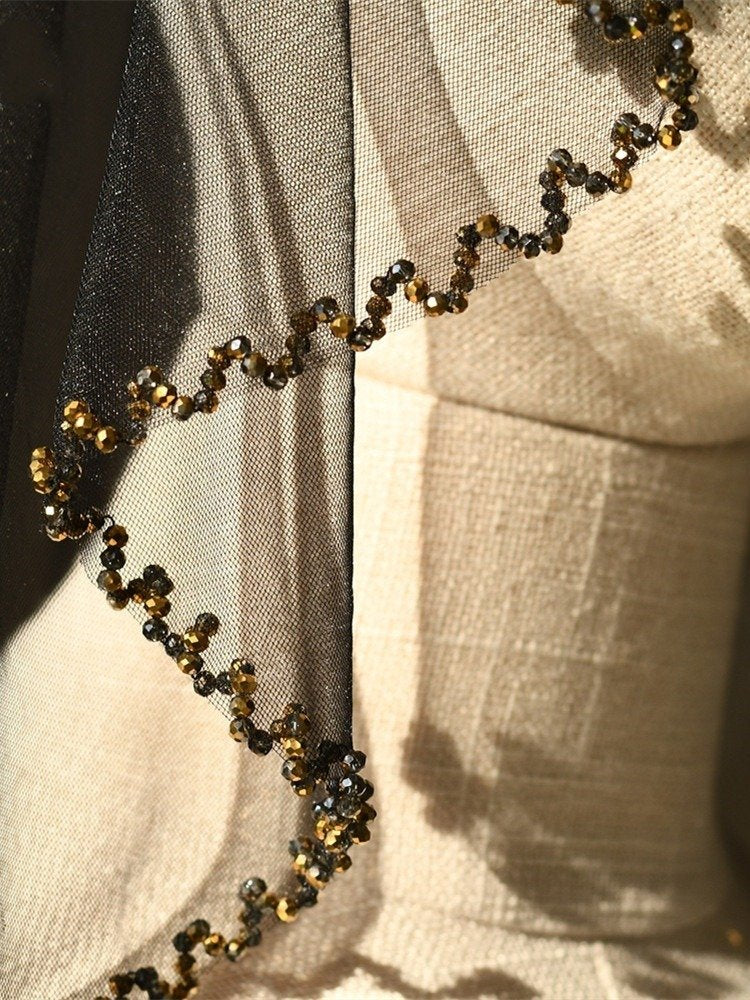 Black Vintage Short Bridal Veil Head Cover