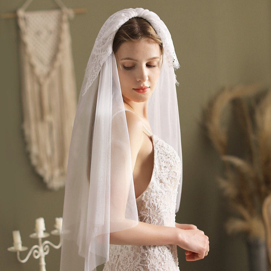 Ivory Elbow Length Veil With Blusher
