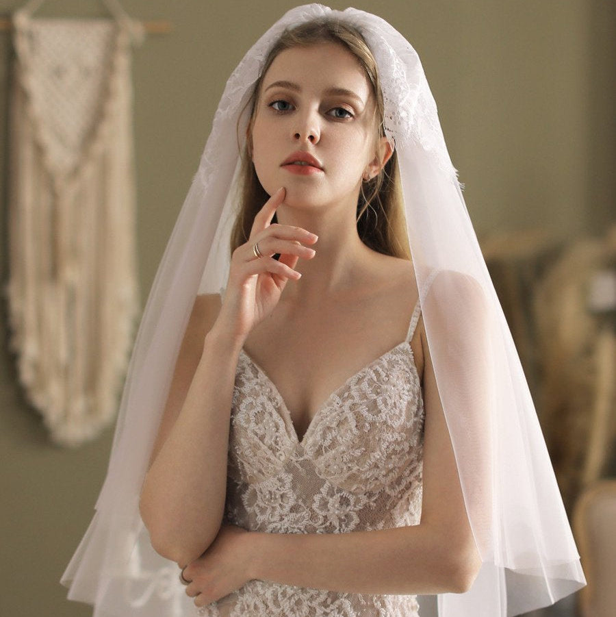 Ivory Elbow Length Veil With Blusher