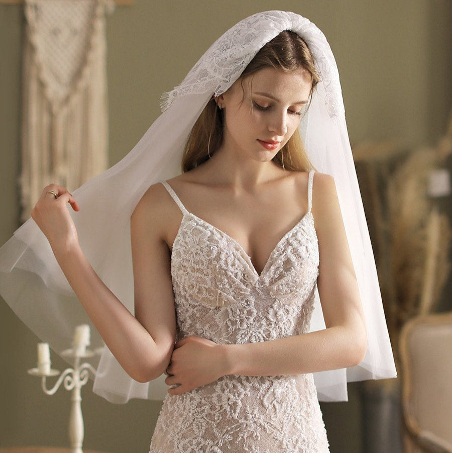 Ivory Elbow Length Veil With Blusher
