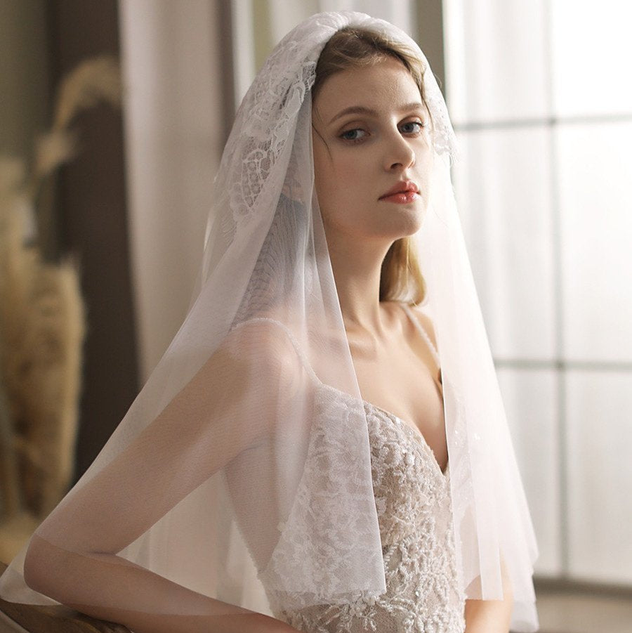 Ivory Elbow Length Veil With Blusher
