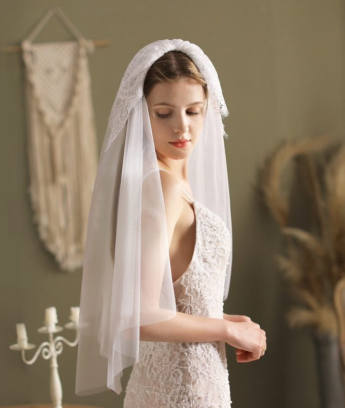 Ivory Elbow Length Veil With Blusher