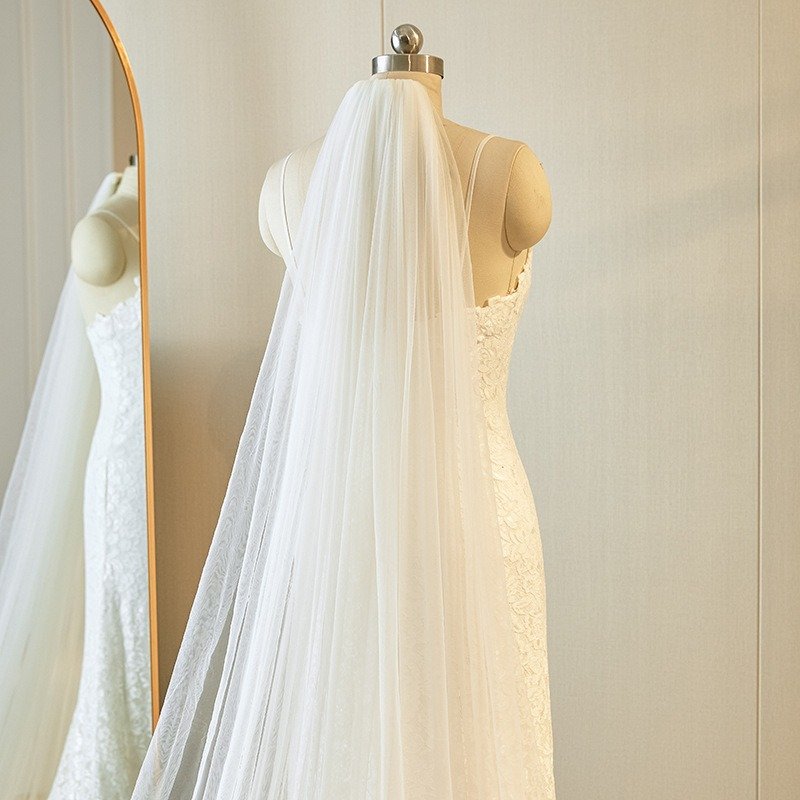 Cathedral Bridal Veil With Sequins Lace Edge