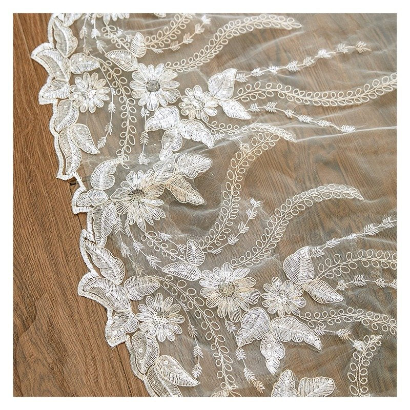 Cathedral Bridal Veil With Sequins Lace Edge