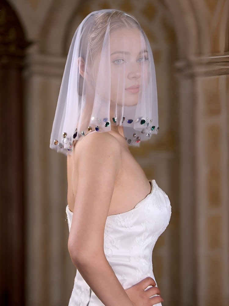 Short Veil Diamante Crystals Face Cover