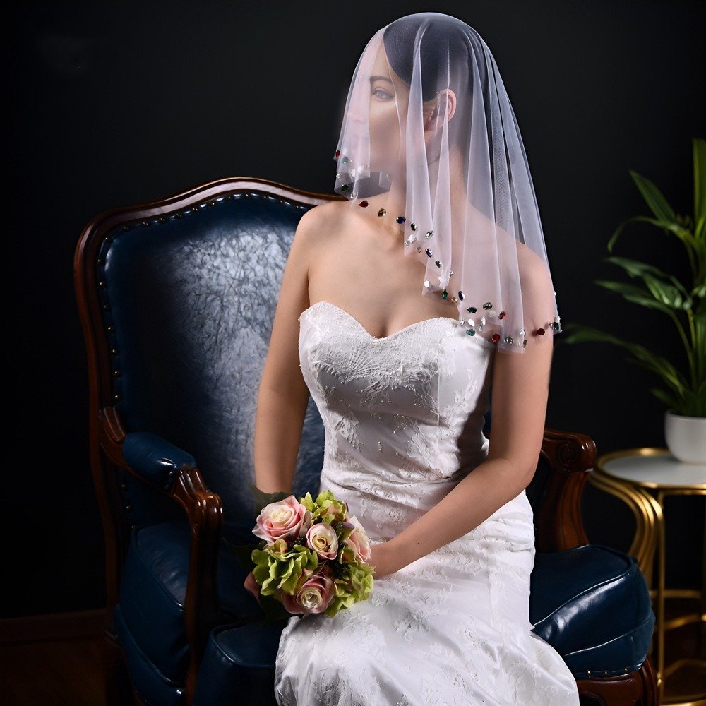 Short Veil Diamante Crystals Face Cover