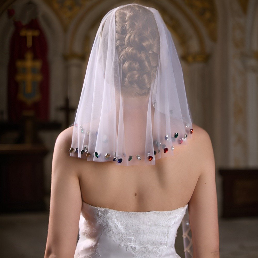 Short Veil Diamante Crystals Face Cover