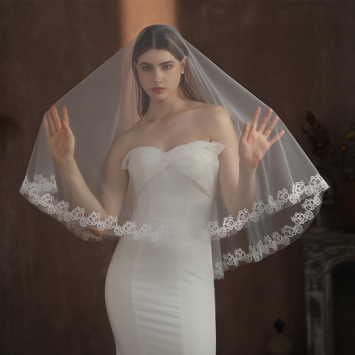 Waltz Length Lace Edge Bridal Veil