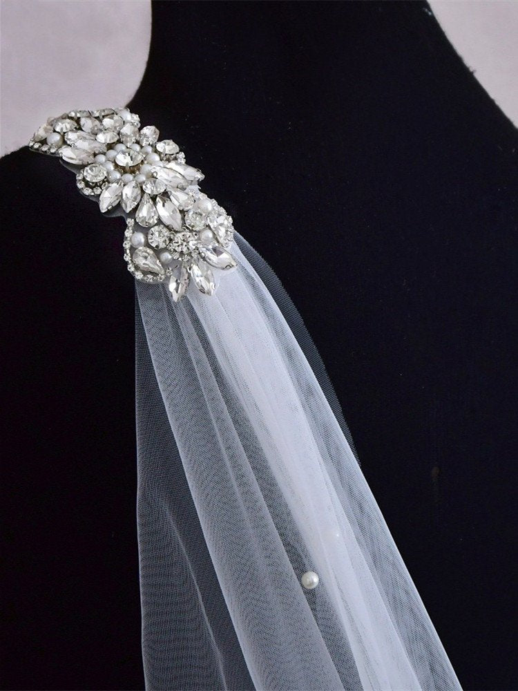 Bridal Cape Veil With Crystals And Pearls