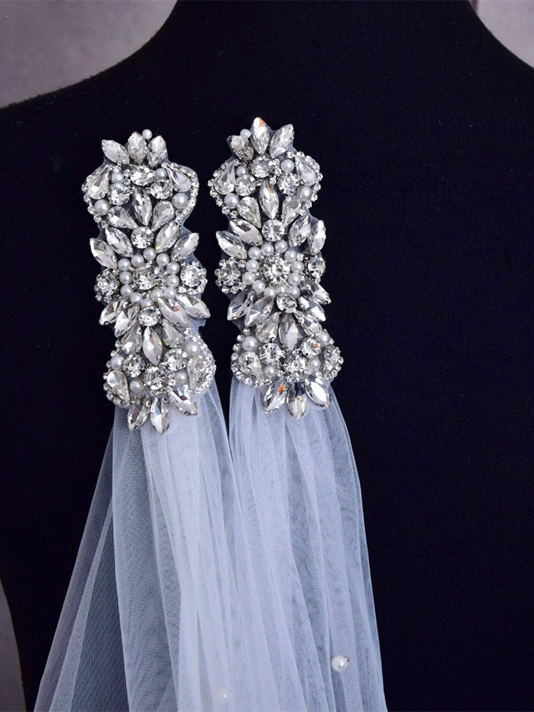 Bridal Cape Veil With Crystals And Pearls