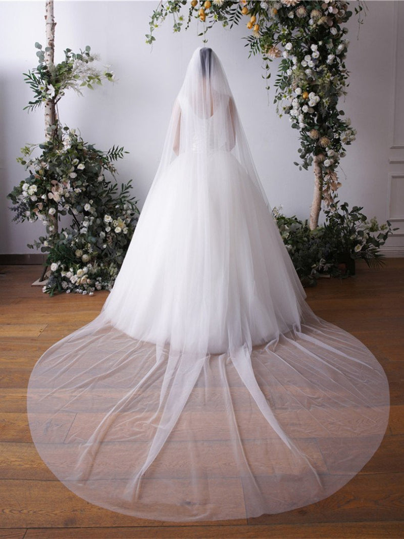 Cathedral White Or Ivory Plain Bridal Veil