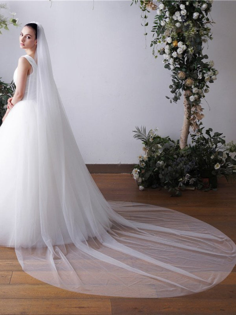 Cathedral White Or Ivory Plain Bridal Veil