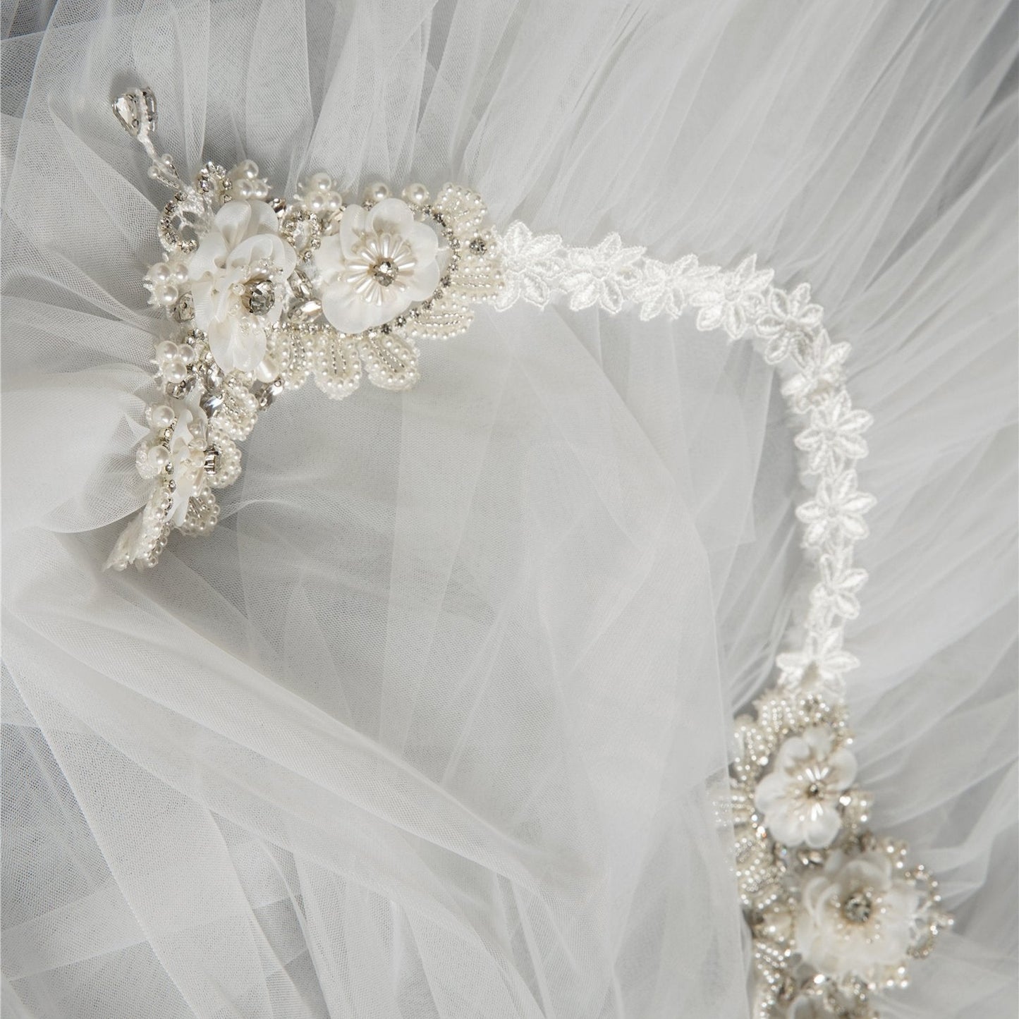 Bridal Cape Veil Flowers Crystals And Pearls