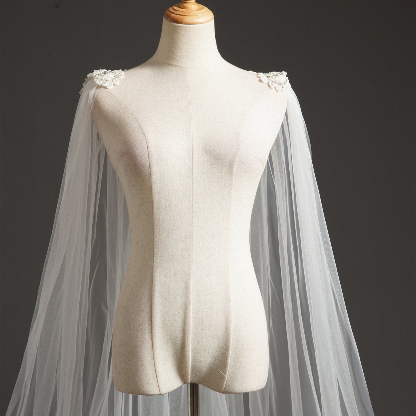 Bridal Cape Veil Flowers Crystals And Pearls