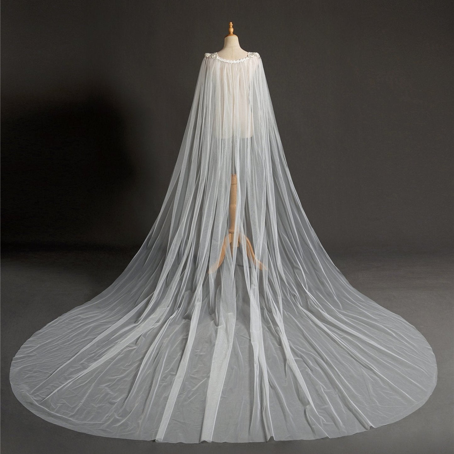 Bridal Cape Veil Flowers Crystals And Pearls