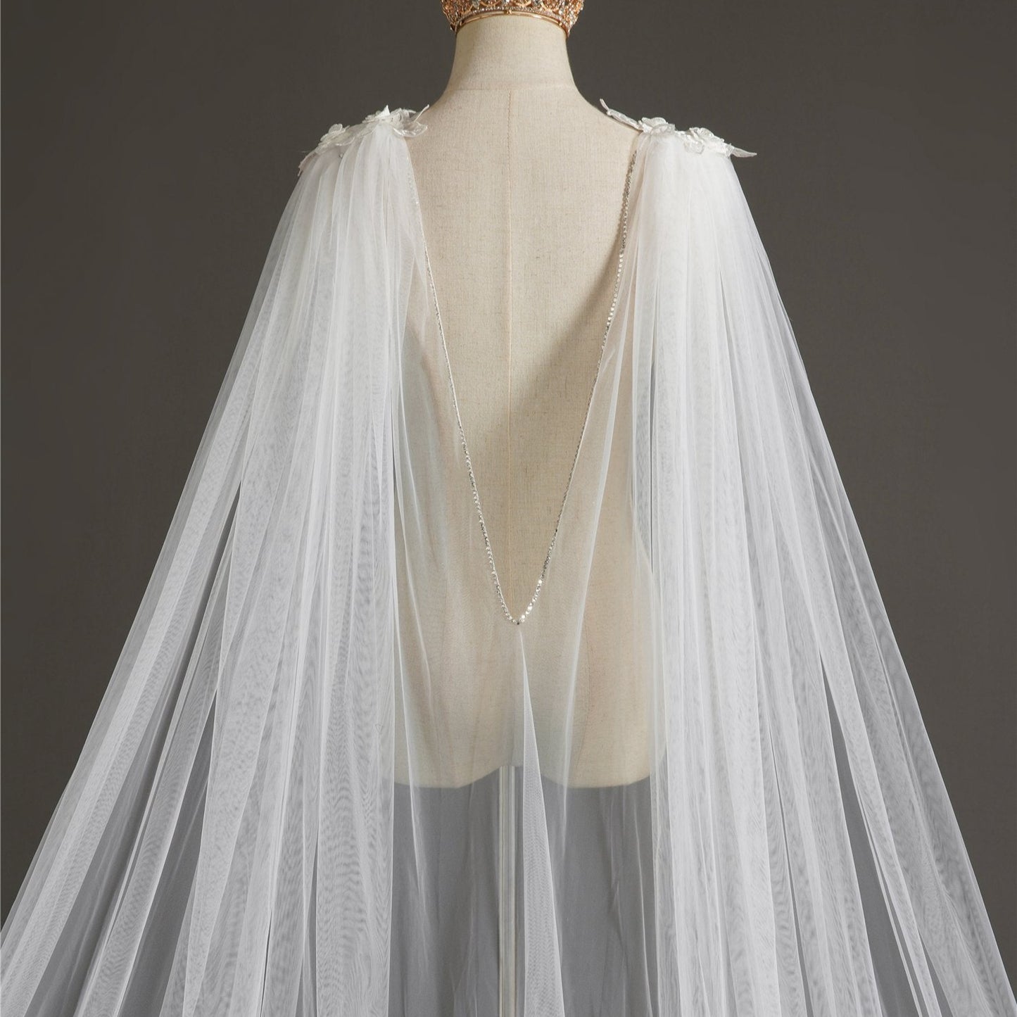 Bridal Cape Veil With Applique Lace