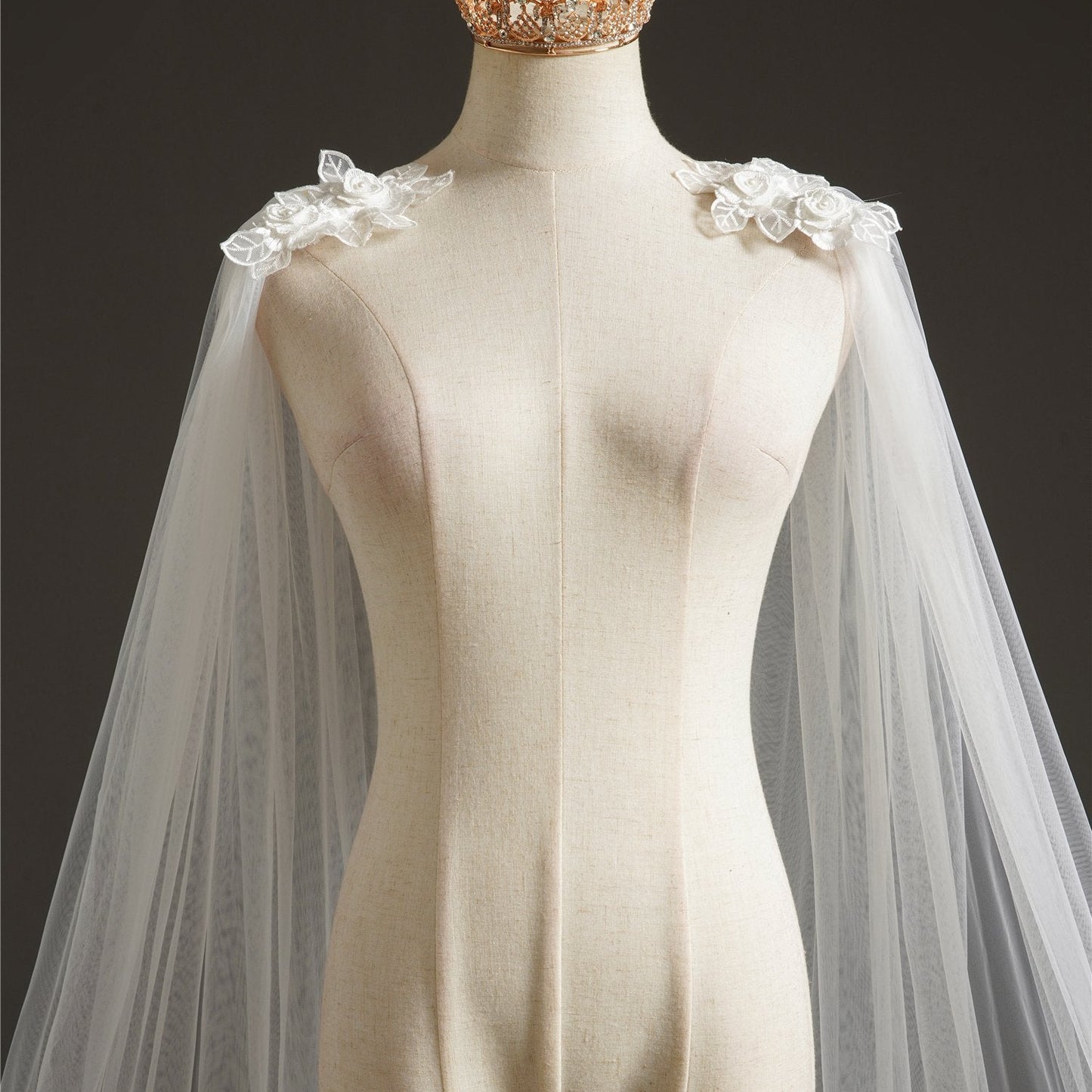 Bridal Cape Veil With Applique Lace