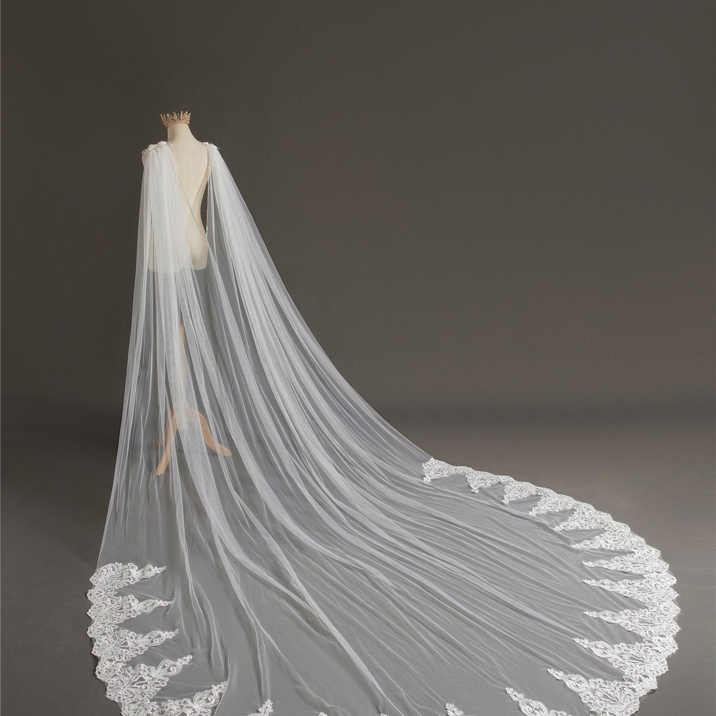 Bridal Cape Veil With Applique Lace