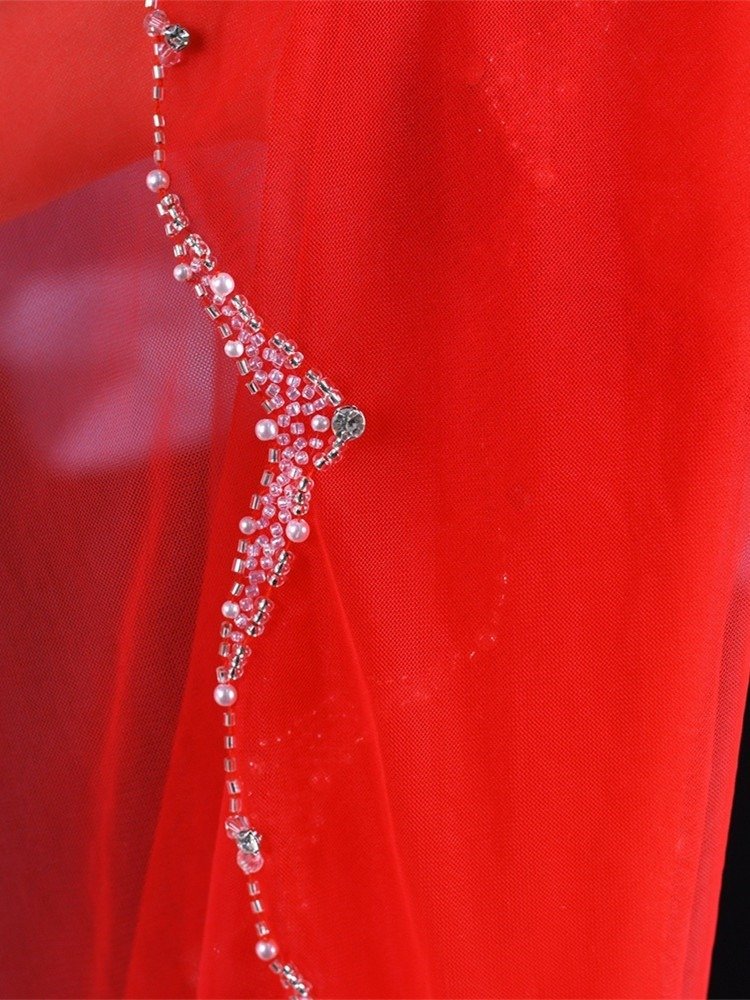 Short Veil Red Beaded Headcover