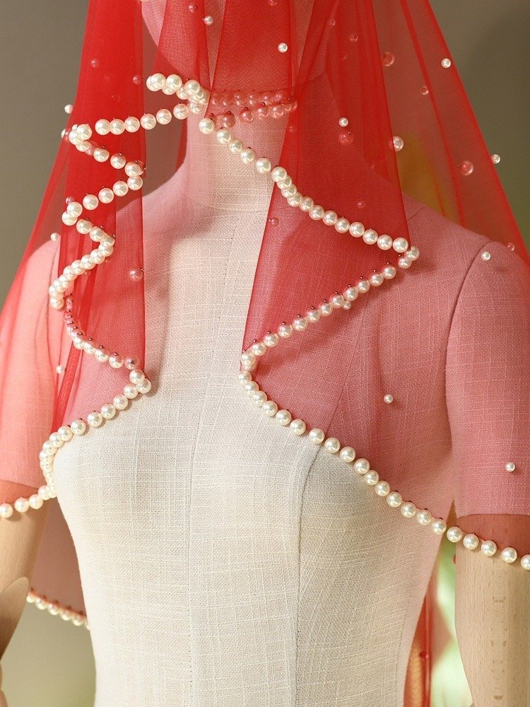 Black Short Veil With Pearls