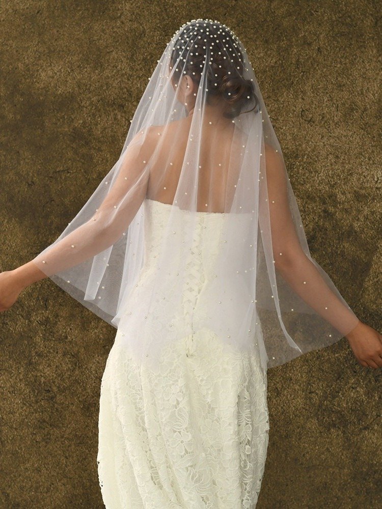 Short Veil With All Over Pearls