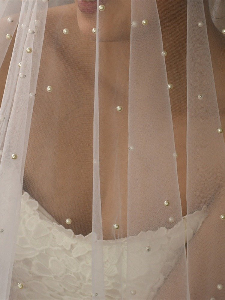 Short Veil With All Over Pearls