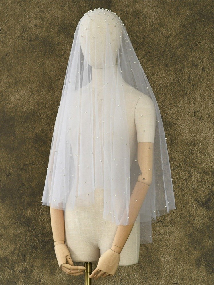 Short Veil With All Over Pearls