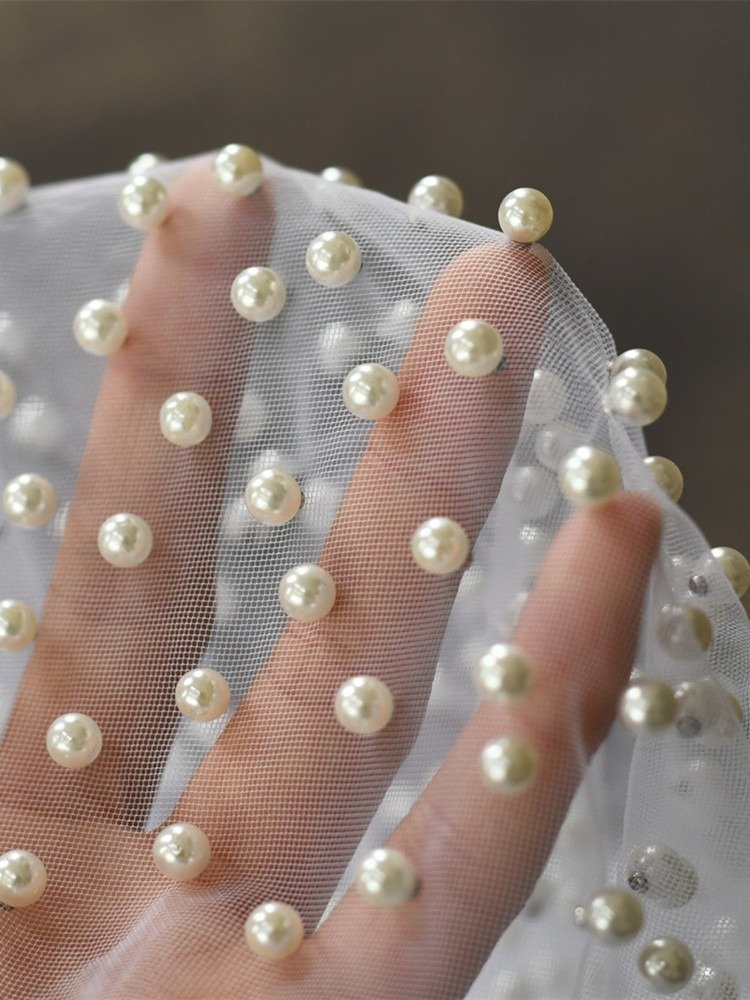Short Veil With All Over Pearls
