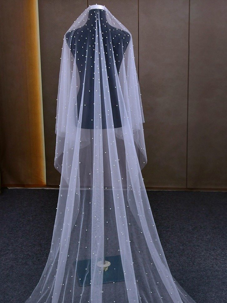 Short Veil With All Over Pearls