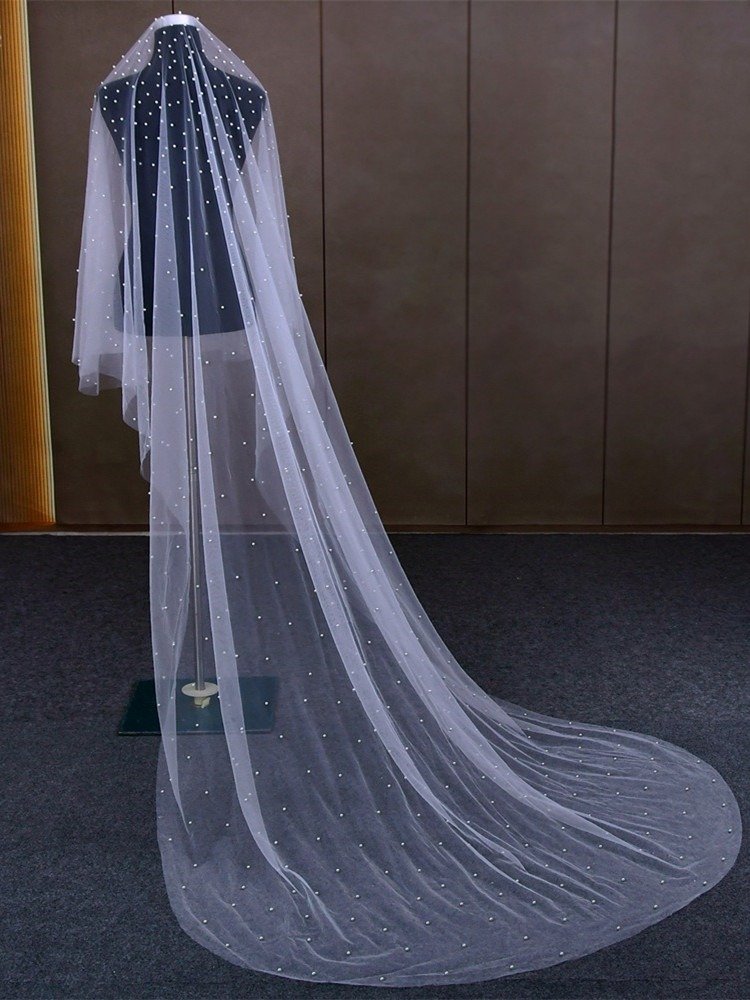 Short Veil With All Over Pearls
