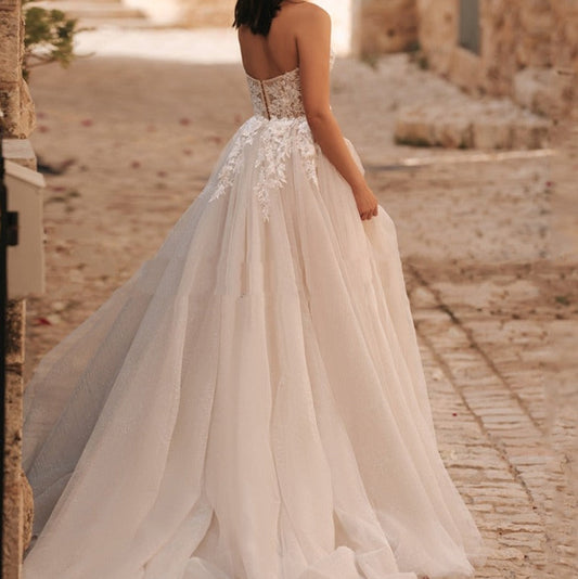 Pink strapless a-line wedding dress-formal elegance