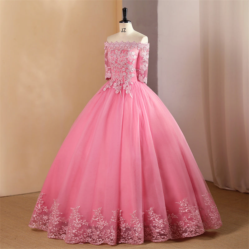 Pink Ball Gown Off Shoulder Graduation Party Dress