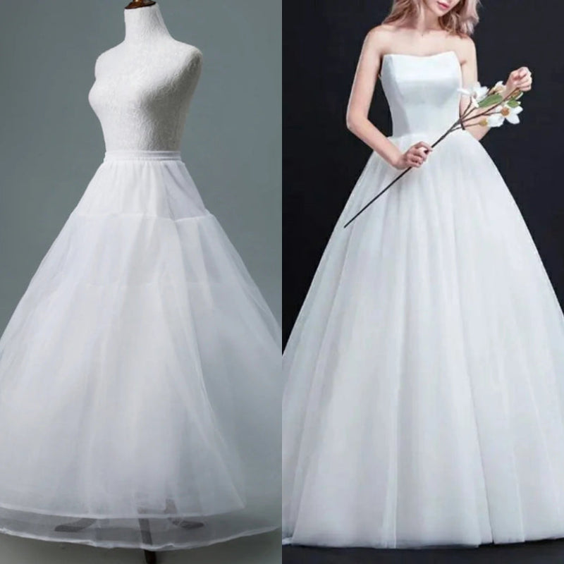 White hoopless tulle petticoat with gathered skirt and full layered hem