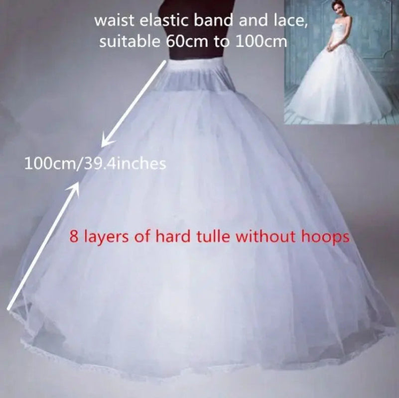 Hoopless tulle petticoat with multiple hard layers and elastic waistband