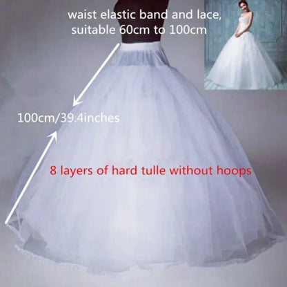 Hoopless tulle petticoat with multiple hard layers and elastic waistband