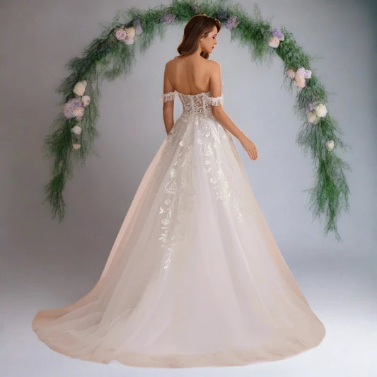 backless lace tulle wedding dress-formal elegance
