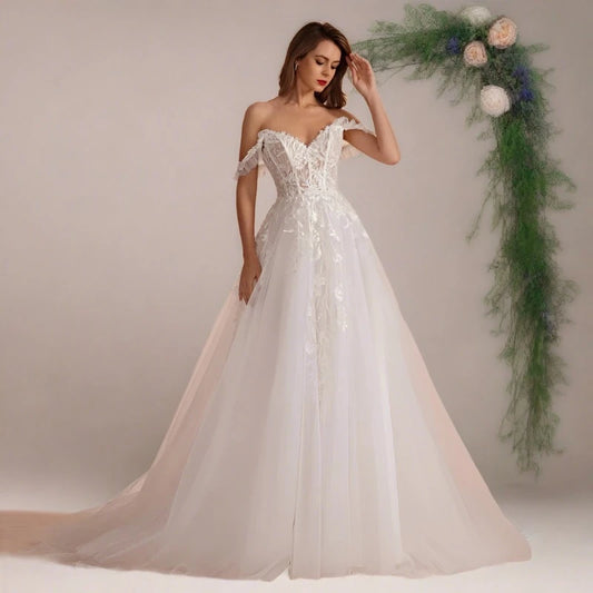 a-line sweetheart lace off the shoulders bridal gown-formal elegance