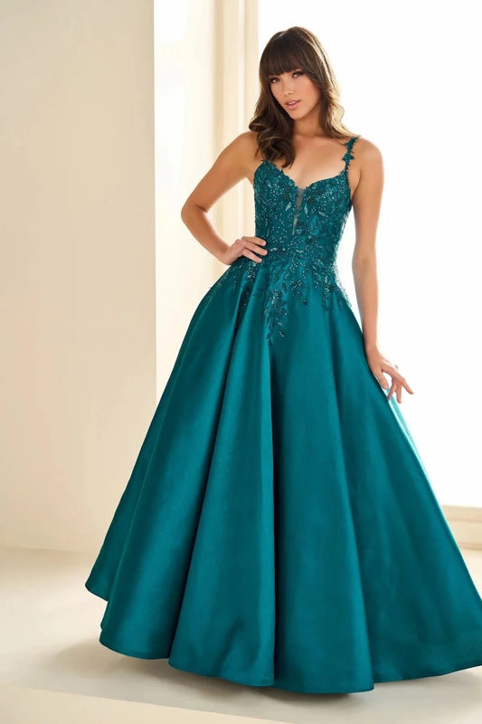 A-Line Spaghetti Straps Sequin Satin Formal Dress