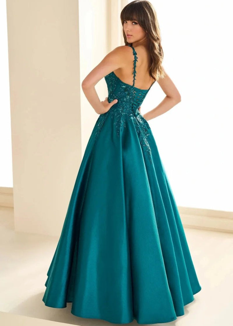 Satin and lace formal dress with spaghetti straps sizes 2-26w-formal elegance