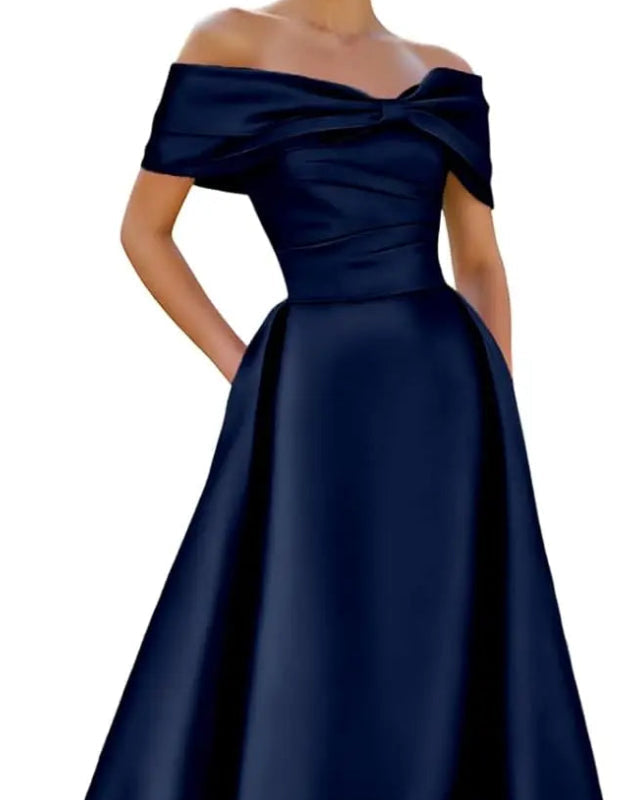 A Line Satin Off Shoulder Formal Evening Dresses – Formal Elegance