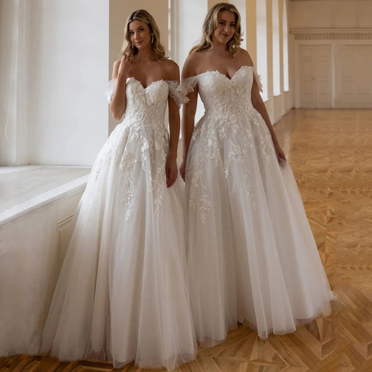 a-line wedding dress off the shoulder tulle bridal gown-formal elegance