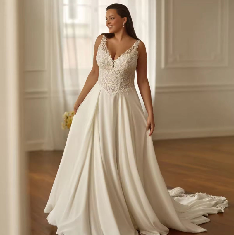 A Line Wedding Dress V Neck Bridal Gown-Formal Elegance