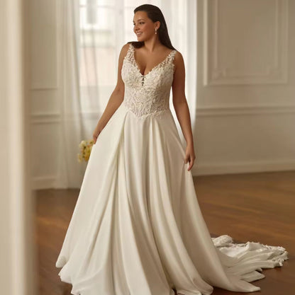 A Line Wedding Dress V Neck Bridal Gown-Formal Elegance